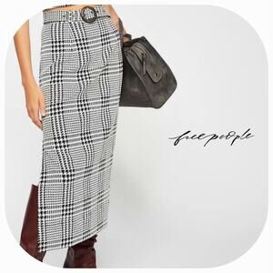 EUC Free People Off Duty Houndstooth Midi Straight Skirt Sz. 0 White Black